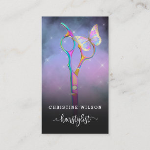 colorful hair stylist scissors butterfly business card