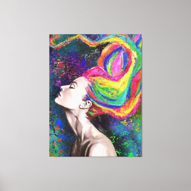 Colorful Hair Woman Canvas Print - Painting Art (Front)