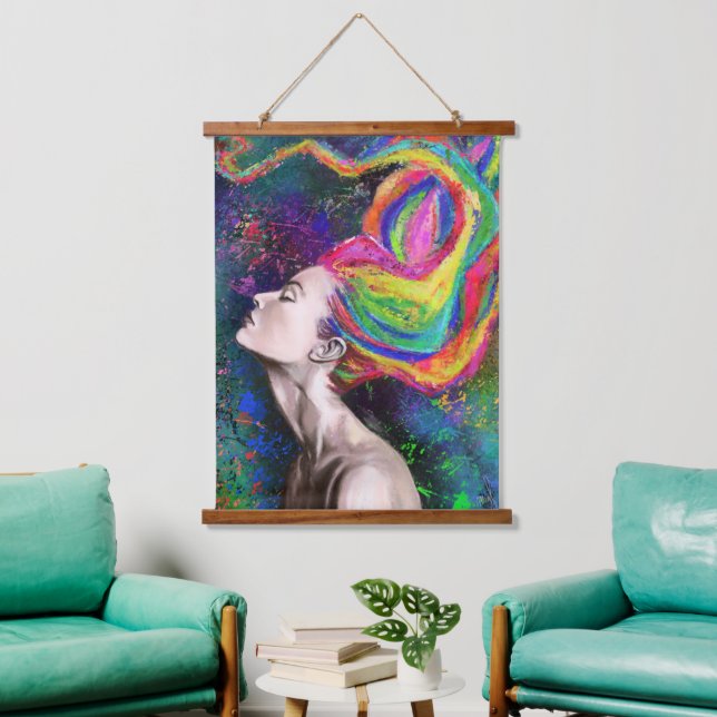 Colorful Hair Woman Hanging Tapestry - Painting (Living Room)