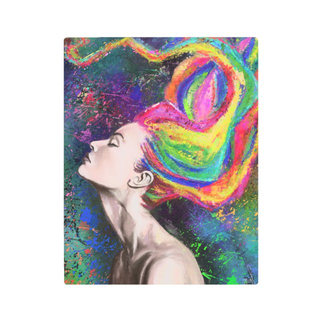 Colorful Hair Woman Metal Art - Painting (Front)