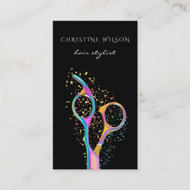 colorful hairdresser scissor logo business card (Front)