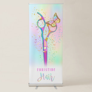 colorful hairdresser scissors and butterfly logo retractable banner