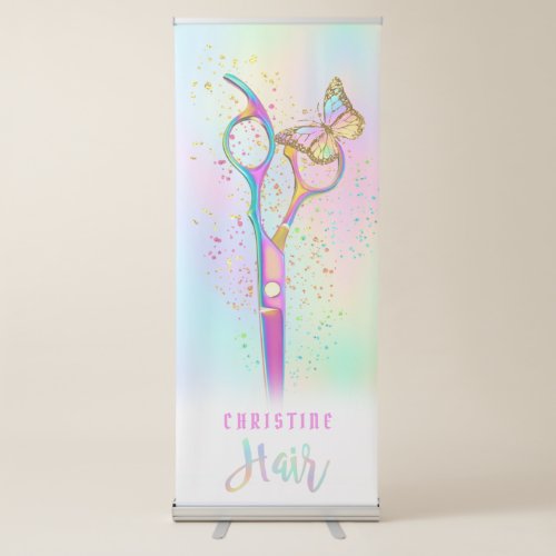 colorful hairdresser scissors and butterfly logo  retractable banner