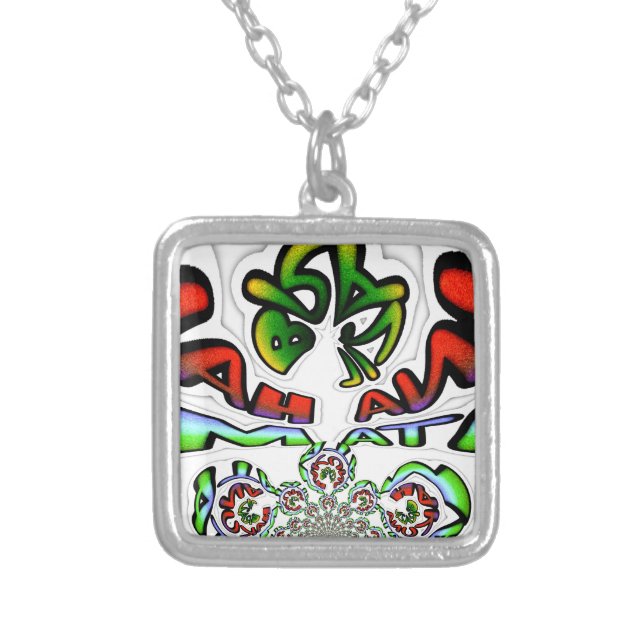 Colorful Hakuna Matata Graffiti Art Print Silver Plated Necklace (Front)
