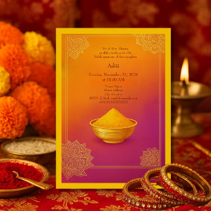 Colorful Haldi gold Mandala & Turmeric Bowl Hindu Invitation