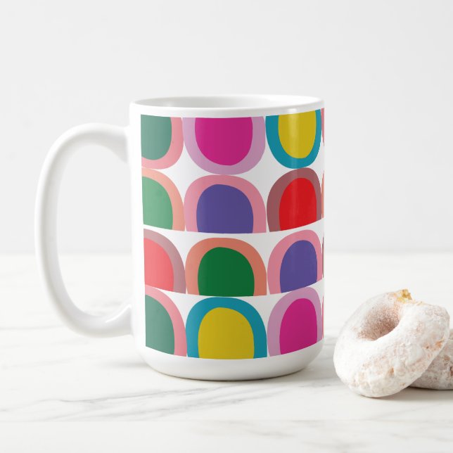 Colorful Half Circle Geometric Coffee Mug (With Donut)