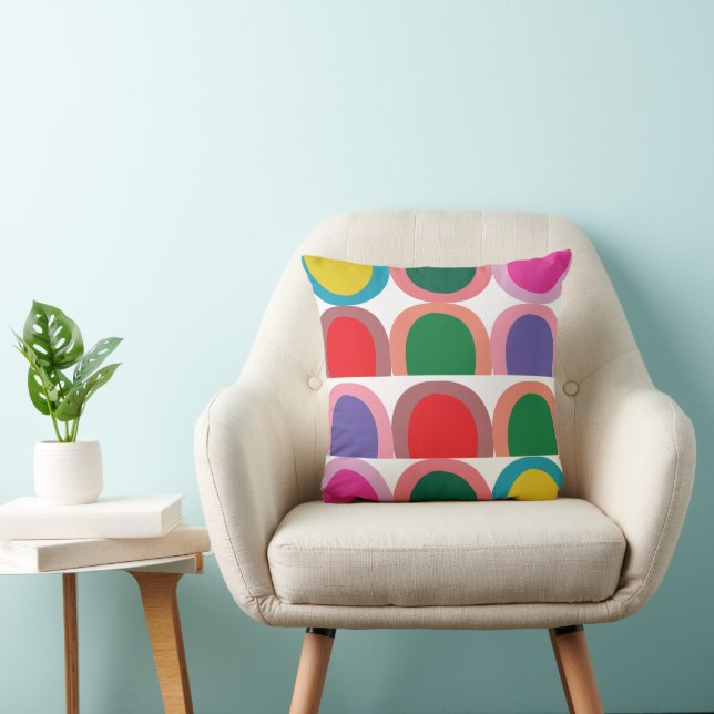 Colorful Half Circle Geometric Throw Pillow (Chair)