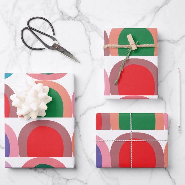 Colorful Half Circle Geometric Wrapping Paper Sheets (Front)