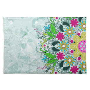Colorful Half Circle Retro Floral Swirls Cloth Placemat