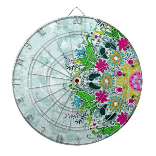 Colorful Half Circle Retro Floral Swirls Dart Board