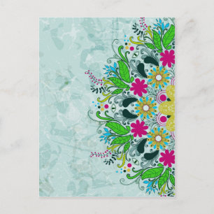 Colorful Half Circle Retro Floral Swirls Postcard