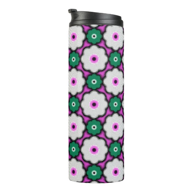 Colorful halftone flowers - pink and green thermal tumbler (Rotated Right)