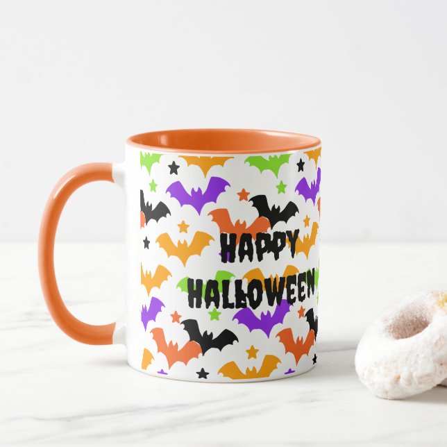 Colorful Halloween Bats Mug (With Donut)