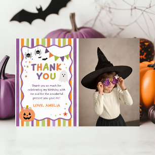 Colorful Halloween Birthday Photo Thank You Card