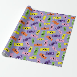Colorful Halloween Candies Purple Seamless Design Wrapping Paper