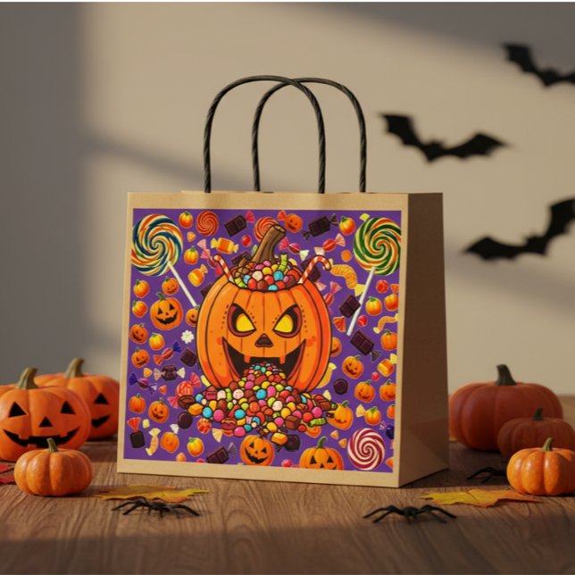 Colorful Halloween Candy Pumpkins Large Gift Bag (Creator Uploaded)
