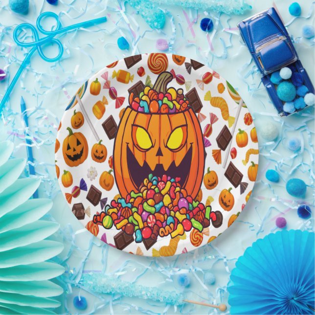Colorful Halloween Candy Pumpkins Plates (Party)