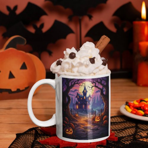 Colorful Halloween Coffee Mug Black cat pumpkins Coffee Mug