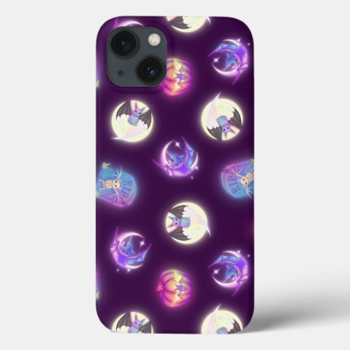 Colorful Halloween Cute Bats Drawing Pattern iPhone 13 Case