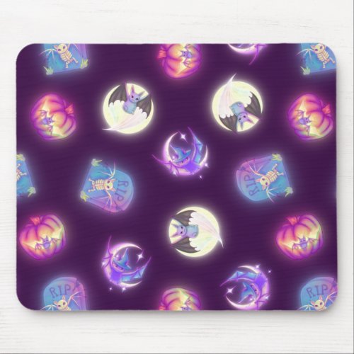 Colorful Halloween Cute Bats Drawing Pattern Mouse Pad