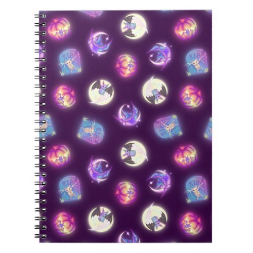 Colorful Halloween Cute Bats Drawing Pattern Notebook
