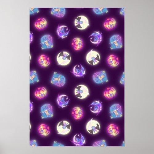 Colorful Halloween Cute Bats Drawing Pattern Poster