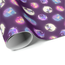 Colorful Halloween Cute Bats Drawing Pattern Wrapping Paper
