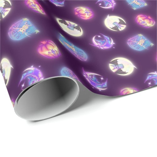 Colorful Halloween Cute Bats Drawing Pattern Wrapping Paper