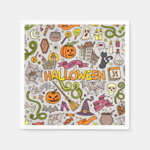 Colorful Halloween Doodles Objects Pattern Napkins