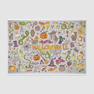 Colorful Halloween Doodles Objects Pattern Tissue Paper