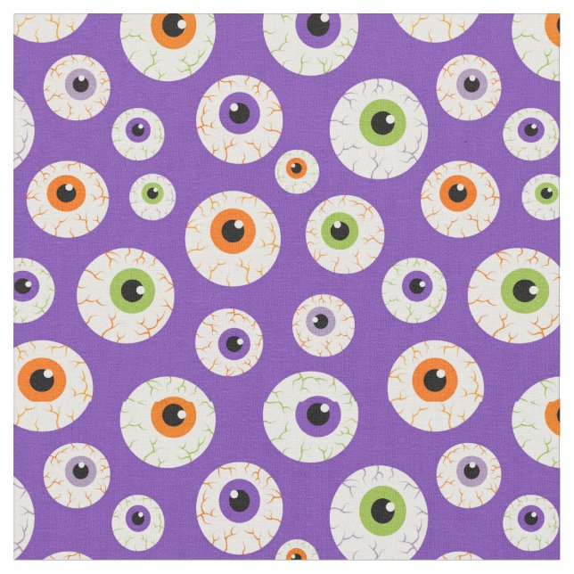 Colorful Halloween Eyeballs Pattern Fabric (Close Up)
