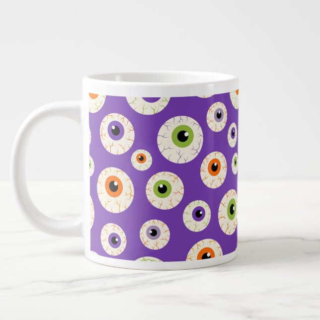 Colorful Halloween Eyeballs Pattern Giant Coffee Mug (Left)