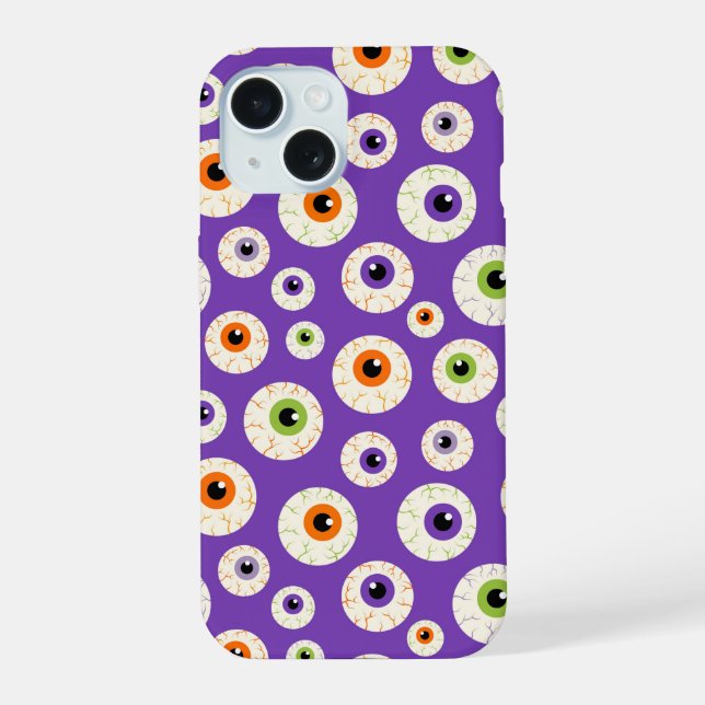 Colorful Halloween Eyeballs Pattern iPhone 15 Case (Back)
