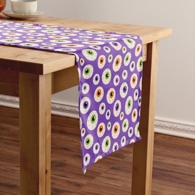 Colorful Halloween Eyeballs Pattern Short Table Runner (In Situ)