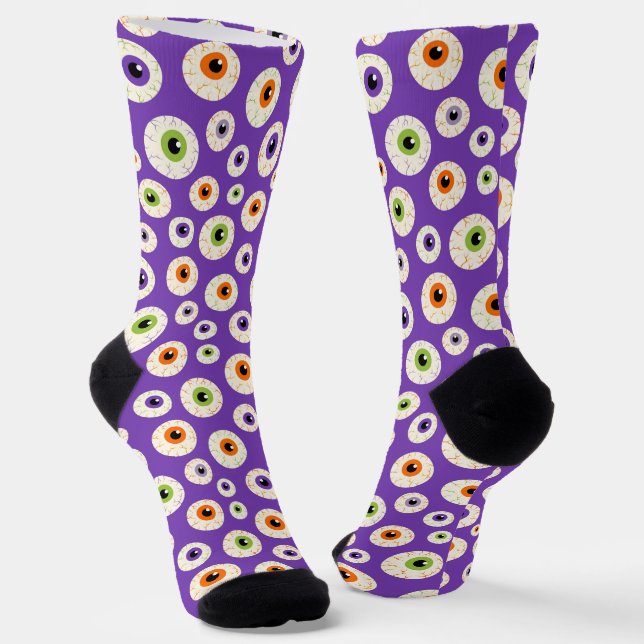 Colorful Halloween Eyeballs Pattern Socks (Angled)