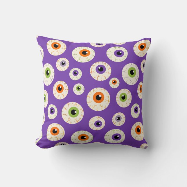 Colorful Halloween Eyeballs Pattern Throw Pillow (Front)