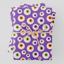 Colorful Halloween Eyeballs Pattern Wrapping Paper Sheets