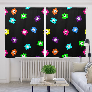 colorful halloween floral skull flowers retro blackout curtains