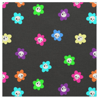 colorful halloween floral skull flowers retro fabric