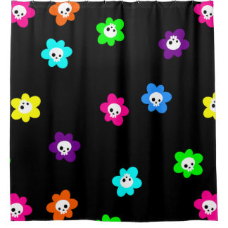 colorful halloween floral skull flowers retro shower curtain