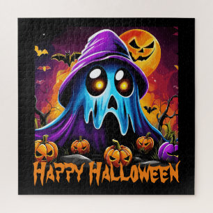 Colorful Halloween Ghost Pumpkin Happy Halloween Jigsaw Puzzle