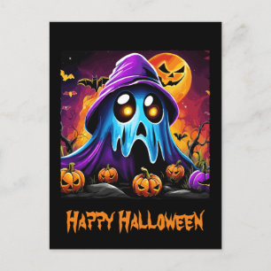 Colorful Halloween Ghost Pumpkin Happy Halloween  Postcard
