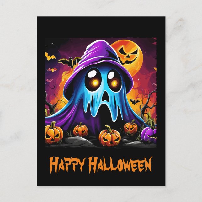 Colorful Halloween Ghost Pumpkin Happy Halloween  Postcard (Front)