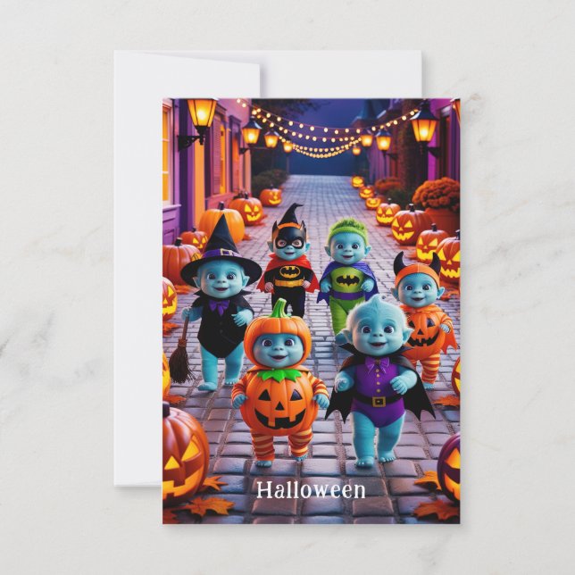 Colorful Halloween Parade with Costumed Characters Card (Front)
