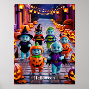 Colorful Halloween Parade with Costumed Characters Poster