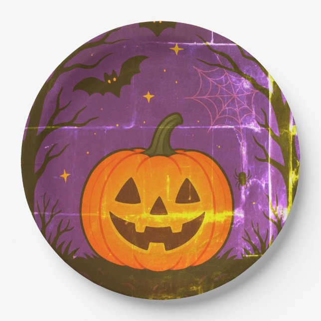 Colorful Halloween Pumpkin Napkins  Paper Plates (Front)