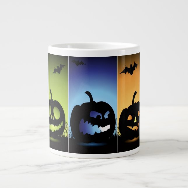 Colorful Halloween Pumpkins Giant Coffee Mug (Front)