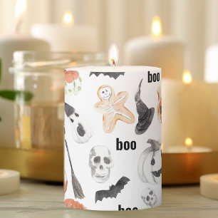 Colorful Halloween Scary Pattern Happy Halloween Pillar Candle