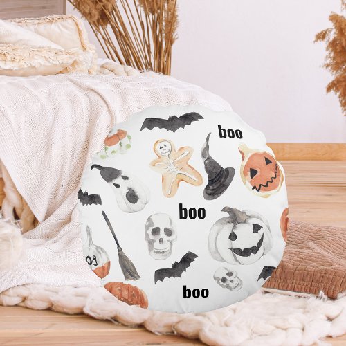 Colorful Halloween Scary Pattern Happy Halloween  Round Pillow