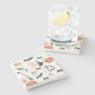 Colorful Halloween Scary Pattern  Happy Halloween Stone Coaster